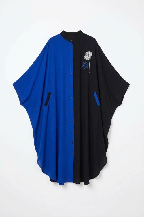 Saks Nakış İşlemeli Maxi Boy Dokuma Viscon Elbise