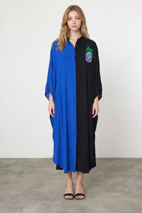 Saks Nakış İşlemeli Maxi Boy Dokuma Viscon Elbise