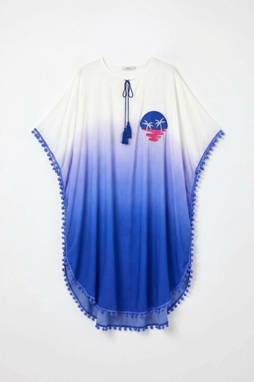 Saks Nakış İşlemeli Püsküllü Dokuma Viscon Elbise