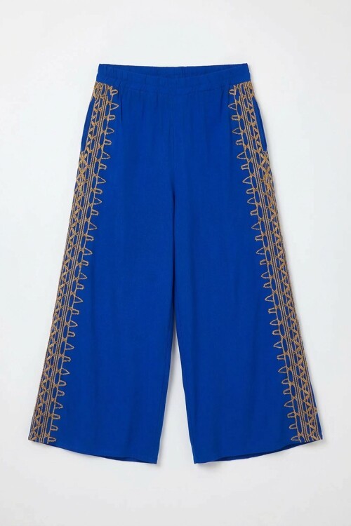 Saks Nakış İşlemeli Rahat Kalıp Şalvar Pantolon