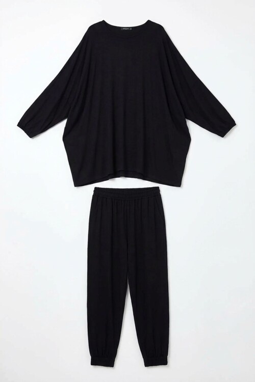 Siyah Tunik Ve Pantolon Örme Viscon Alt Üst Takım