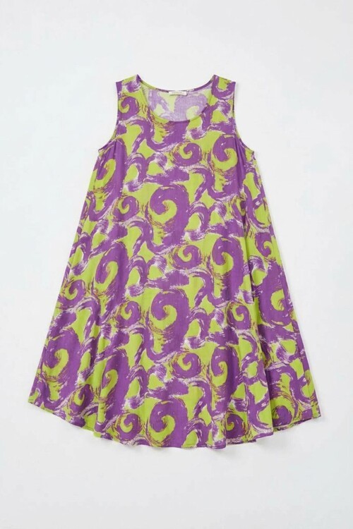 Mor U Yaka Kolsuz Asimetrik Kesim Midi Boy Elbise