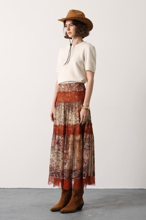 Multi Dantel Detaylı Desenli Maxi Etek BCRY-261273