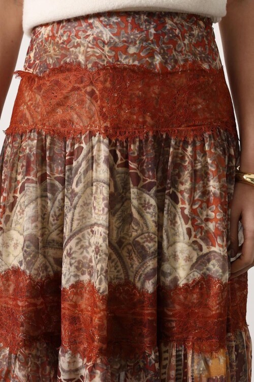 Multi Dantel Detaylı Desenli Maxi Etek BCRY-261273