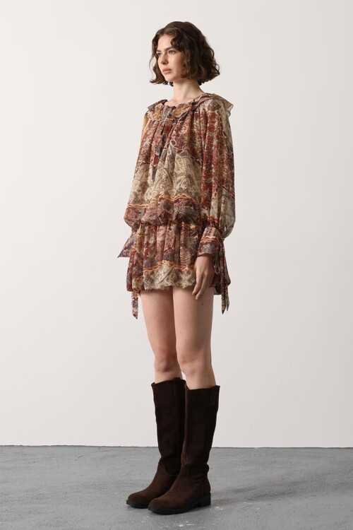 Multi Desenli Kat Kat Mini Elbise BCRY-261274