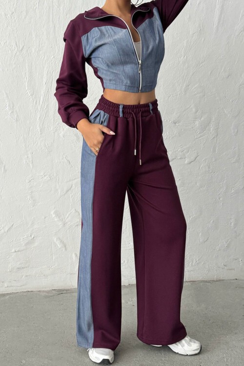 Mürdüm Kot Kumaş Garnili Yumuşak Dokulu Pantolon Ceket Takım BCHN-25261021