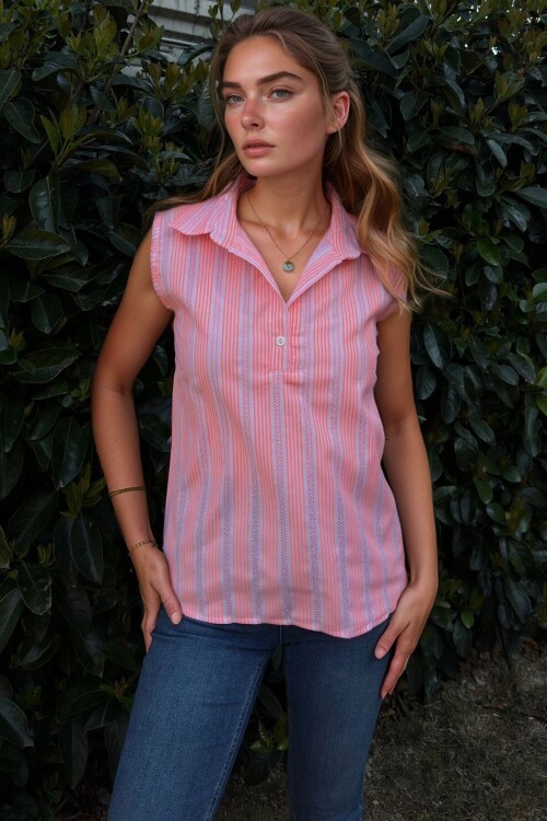 Oranj Kendinden Dokulu Yarım Patlı Kolsuz Bluz