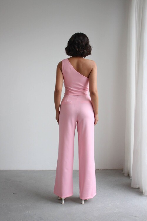 Pembe Aksesuar Detaylı Bluz Ve Pantolon Dokuma Alt Üst Takım BCHN-2526127