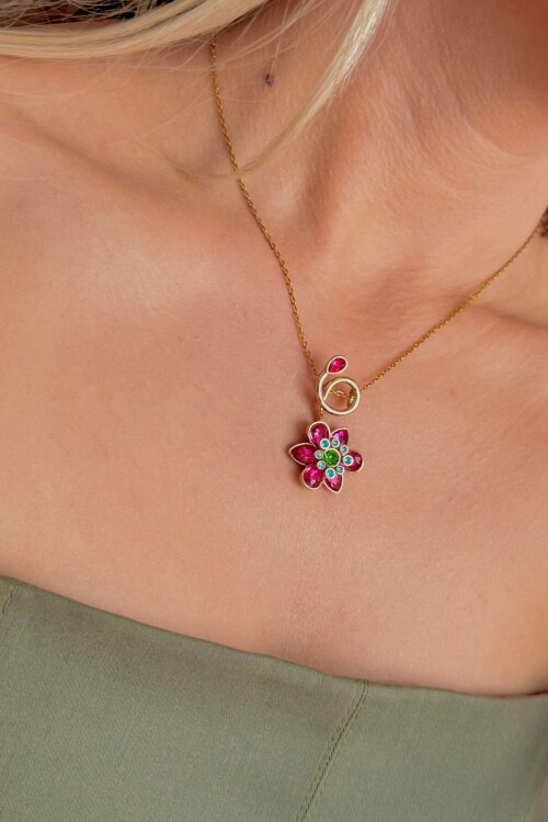 Pembe Idyllia Serisi Kolye Pembe Çiçek Kolye