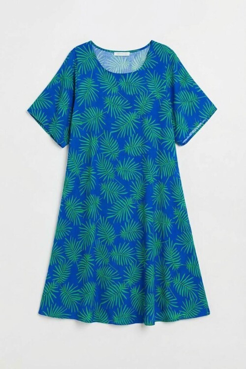 Saks Geniş Yaka Desenli Midi Boy Elbise