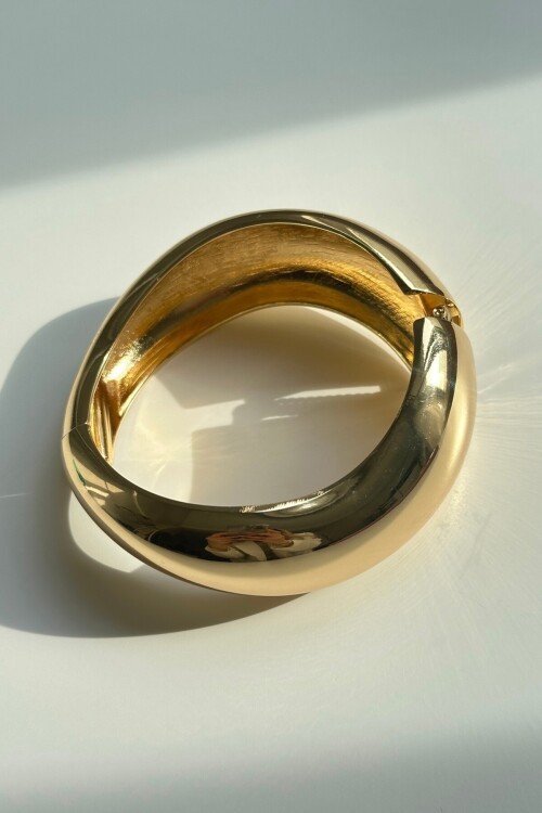 Sarı 1 Adet 316L Çelik Kalın Kelepçe Bileklik Dalgalı Bilezik 14K Altın Kaplama Renk Gold