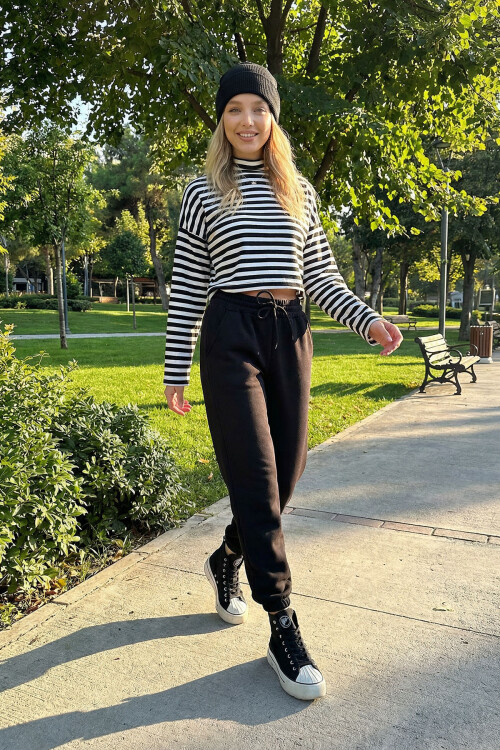 Siyah 3 İplik İçi Şardonlu Jogging Eşofman Altı BCHYL-251214