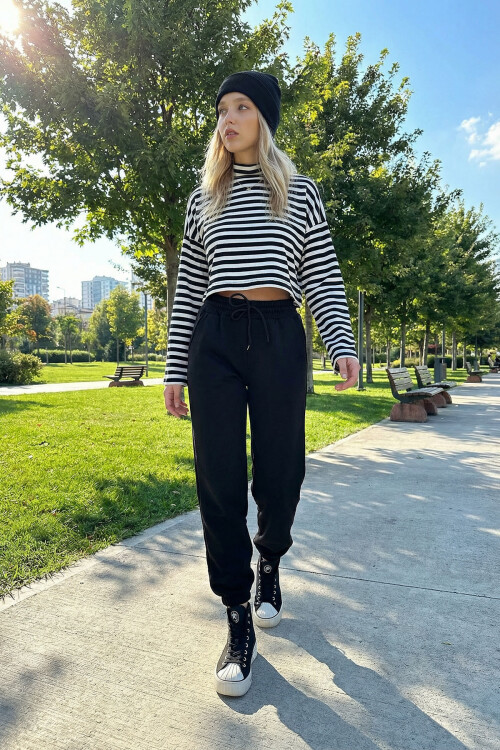 Siyah 3 İplik İçi Şardonlu Jogging Eşofman Altı BCHYL-251214