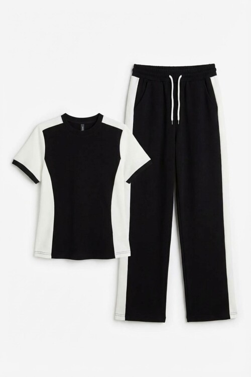 Siyah Blok Detaylı Yumuşak Dokulu Modal Kumaş Alt Üst Takım BCHN-2626126