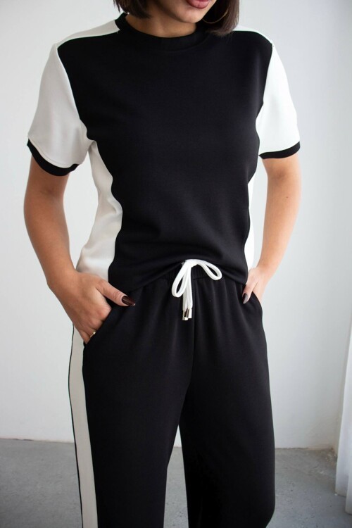 Siyah Blok Detaylı Yumuşak Dokulu Modal Kumaş Alt Üst Takım BCHN-2626126