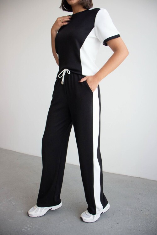 Siyah Blok Detaylı Yumuşak Dokulu Modal Kumaş Alt Üst Takım BCHN-2626126