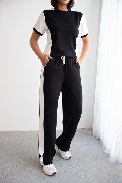 Siyah Blok Detaylı Yumuşak Dokulu Modal Kumaş Alt Üst Takım BCHN-2626126