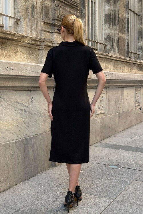 Siyah Fermuarlı Modal Kumaş Yarı Tensel Elbise