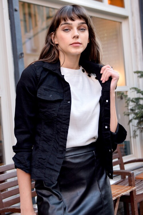 Siyah Gabardin Beli Lastikli Cepli Salaş Pantolon