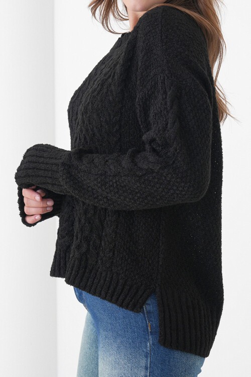 Siyah Kalın Örgü Desenli Bisiklet Yaka Triko Kazak BCHPK-251250