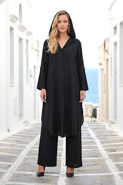 Siyah Keten Gömlek Takım