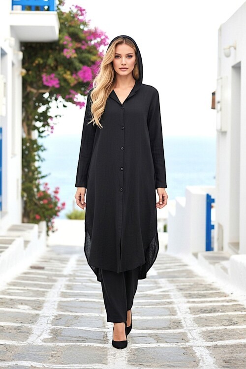 Siyah Keten Gömlek Takım