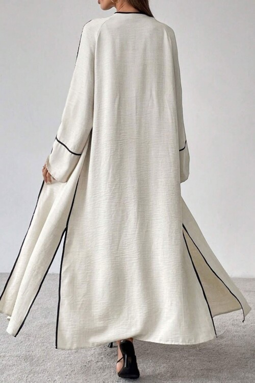 Siyah Kimono Siyah Çizgi Detaylı Keten Takım