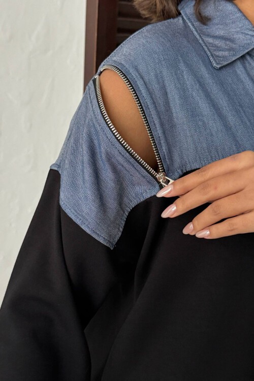 Siyah Kot Kumaş Garnili Yumuşak Dokulu Pantolon Gömlek Takım BCHN-25261022