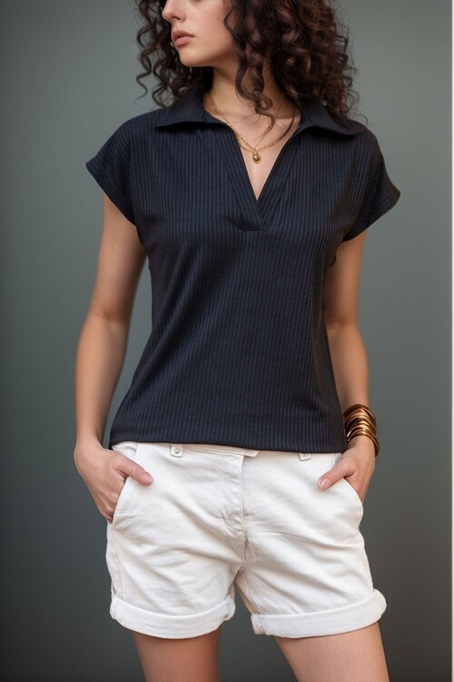 Siyah Polo Yaka Kaşkorse Tshirt