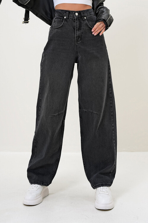 Siyah Yüksek Bel Baggy Balloon Jean BCHNW-251172