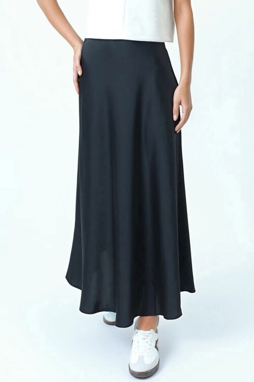 Siyah Yüksek Bel Basic Saten Etek BCHCA-251231