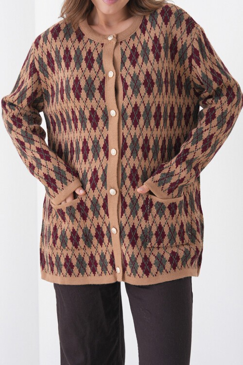 Vizon Baklava Desenli Düğmeli Cepli Triko Hırka BCHPK-251254