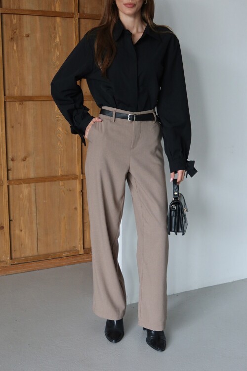 Vizon Kemerli Çift Cepli Palazzo Pantolon BCRU-261310