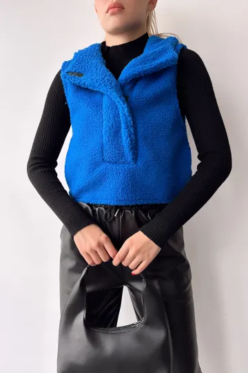 Saks Kapüşonlu Önü Çıtçıtlı Kolsuz Welsoft Sweatshirt