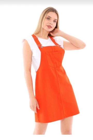 Turuncu Askılı Denim Salopet BCDF-234200