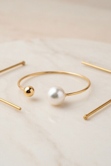 Gold İnci Detaylı Minimalist Bileklik