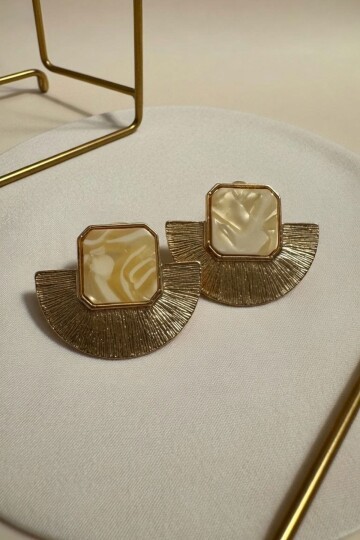 Gold Sedef Taşlı Yelpaze Küpe