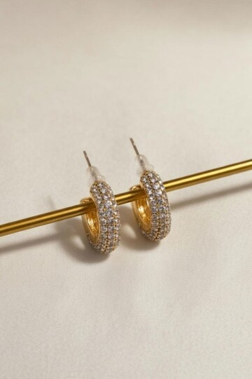 Gold Taşlı Mini Küpe