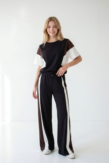 Siyah Renk Bloklu Modal Kumaş Alt Üst Takım