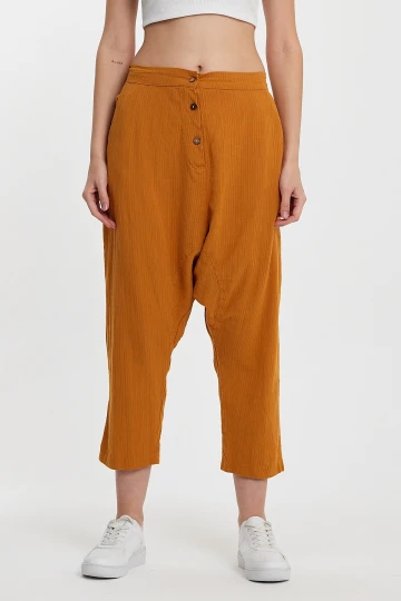 Maxi Boy Hardal Çift Cepli Düğme Detaylı Düşük Ağ Şalvar Pantolon BCVL-245326