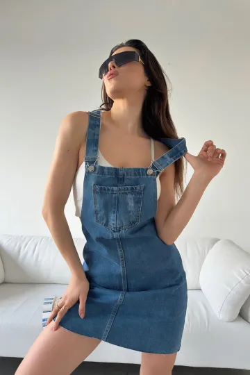 Mavi Askılı Denim Salopet