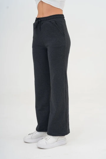 Antrasit Çift Cepli Örme Kumaş Rahat Kalıp Palazzo Pantolon BC25PKN03