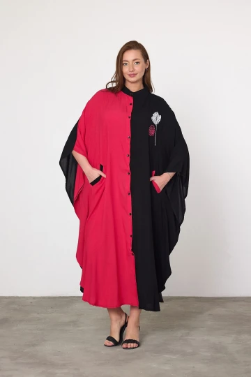 Maxi Boy Fuşya Nakış İşlemeli Dokuma Viscon Elbise BCVL-25993