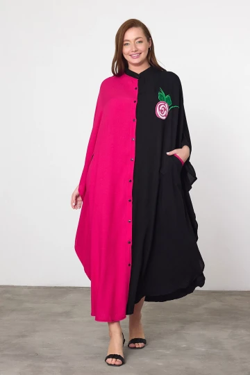 Maxi Boy Fuşya Nakış İşlemeli Dokuma Viscon Elbise BCVL-25994