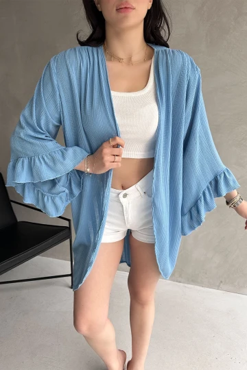 Mavi Kolları Volanlı File Hırka BCDF-252171