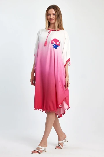 Maxi Boy Pembe Nakış İşlemeli Püsküllü Dokuma Viscon Elbise BCVL-251014