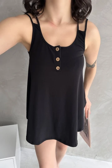 Siyah Askılı Düğme Detaylı Bluz