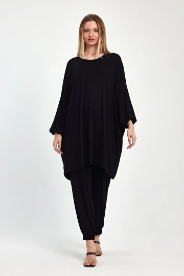 Maxi Boy Siyah Tunik Ve Pantolon Örme Viscon Alt Üst Takım BCVL-251029