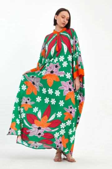 Maxi Boy Yeşil Baskılı Dokuma Viscon Elbise BCVL-251069