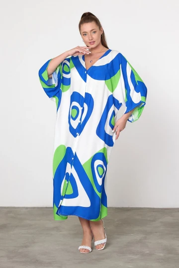 Maxi Boy Yeşil Baskılı Dokuma Viscon Elbise BCVL-25905